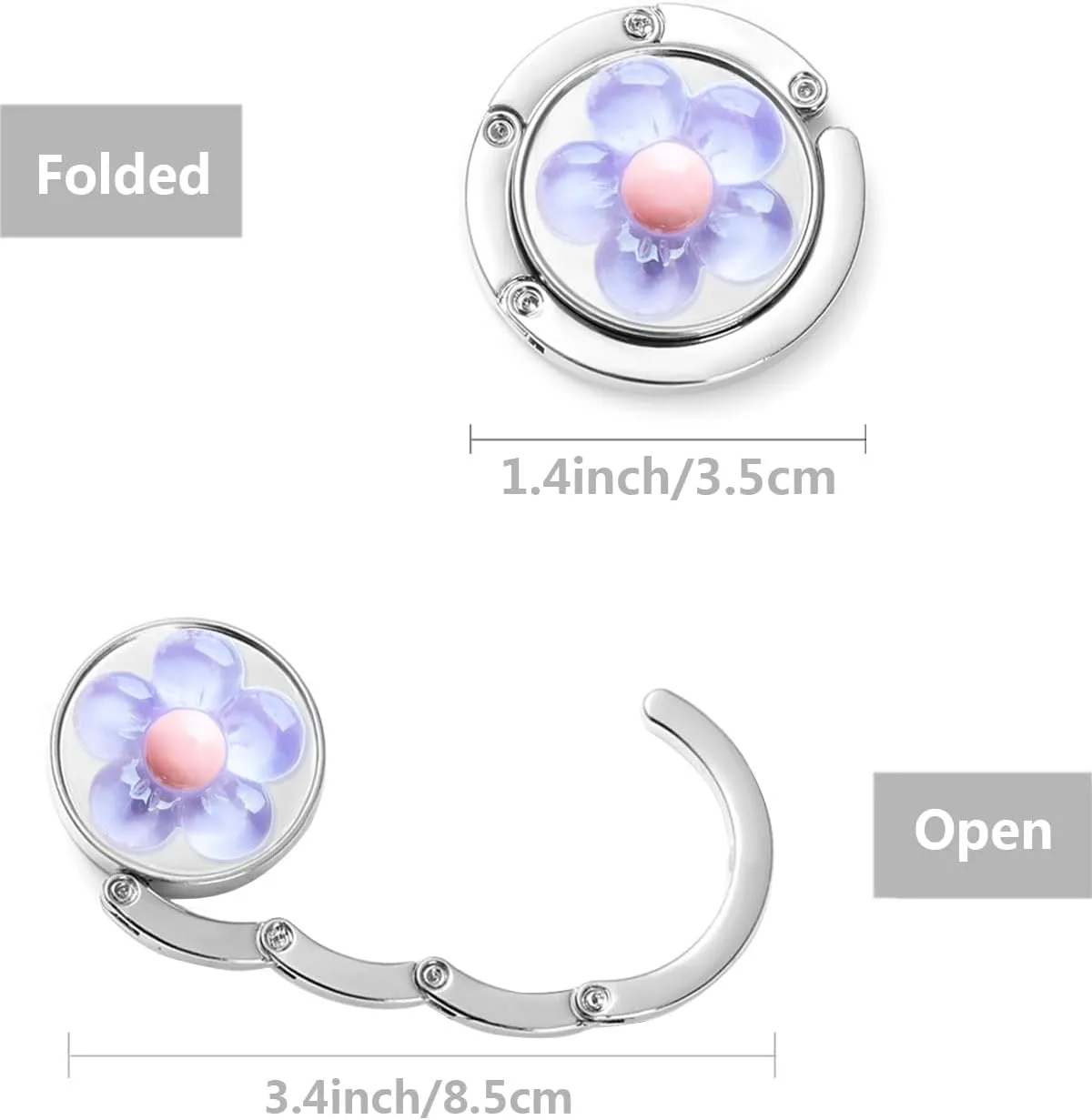 3 Pack Cute Flower Foldable Handbag Hanger Holder, Folding Hooks for Womens Bag Purse Table Hook