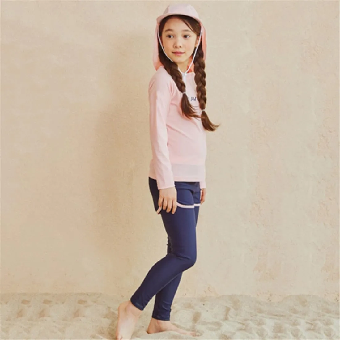 3 Pcs Youth Girls Long Sleeve Rash Guard Swimsuit UPF 50 Pants Sunsuit with Sun Protection Hat Bathing Suits
