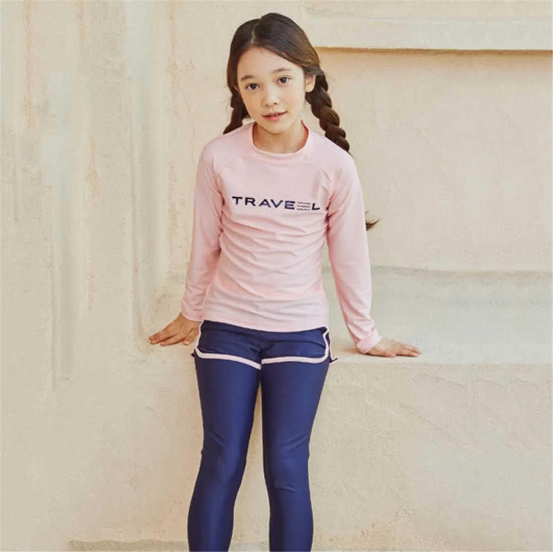3 Pcs Youth Girls Long Sleeve Rash Guard Swimsuit UPF 50 Pants Sunsuit with Sun Protection Hat Bathing Suits