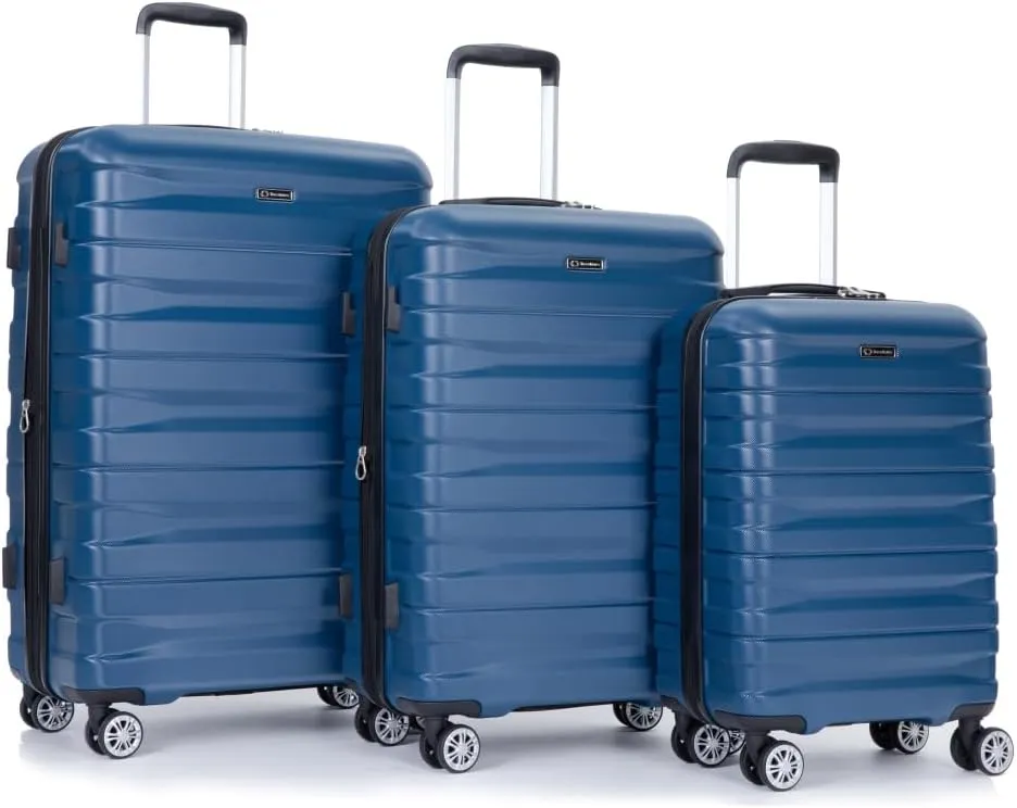 3-Piece Expandable Luggage Set (21"/25"/29") - PC Lightweight Hardshell Suitcases with Lock, Double Spinner Wheels & 2 Utility Hooks - Sand Color Carry-On & Checked Luggage (Dark Blue   PC)