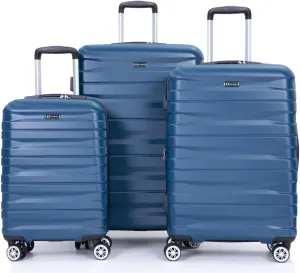 3-Piece Expandable Luggage Set (21"/25"/29") - PC Lightweight Hardshell Suitcases with Lock, Double Spinner Wheels & 2 Utility Hooks - Sand Color Carry-On & Checked Luggage (Dark Blue   PC)