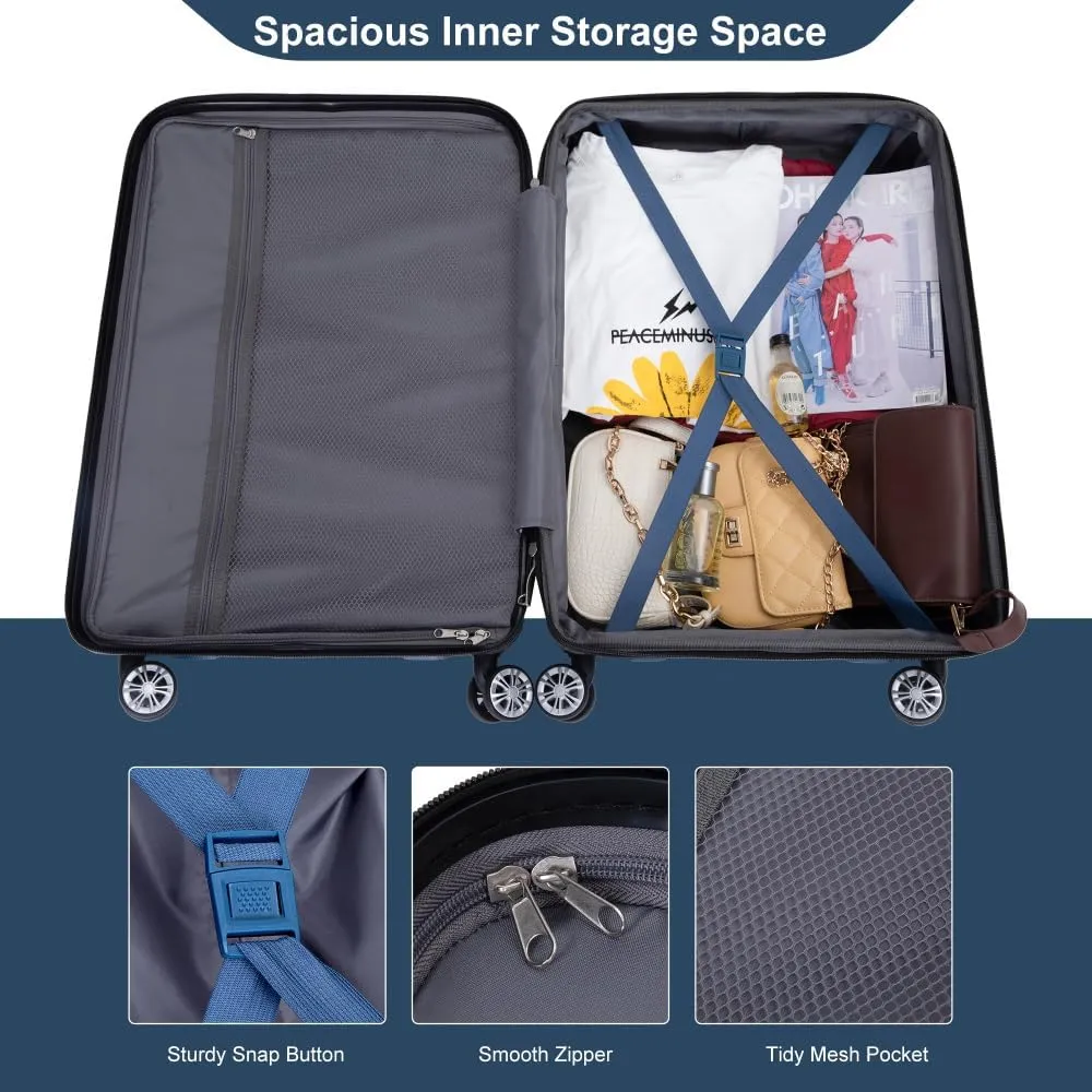 3-Piece Expandable Luggage Set (21"/25"/29") - PC Lightweight Hardshell Suitcases with Lock, Double Spinner Wheels & 2 Utility Hooks - Sand Color Carry-On & Checked Luggage (Dark Blue   PC)