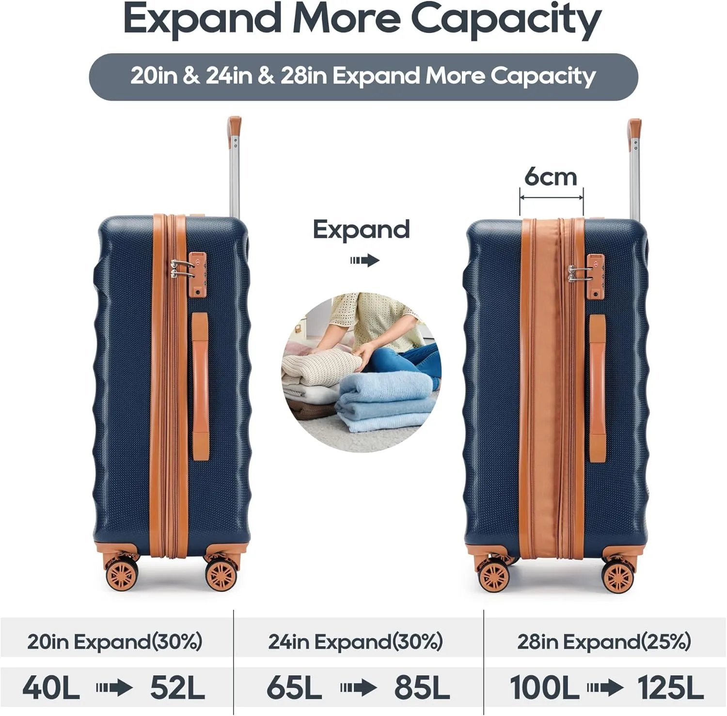 3-piece expandable luggage sets with Spinner Wheels， Suitcase with TSA Lock，Large Luggage for Family Travel & carry on 20/24/28，Blue   Brown color