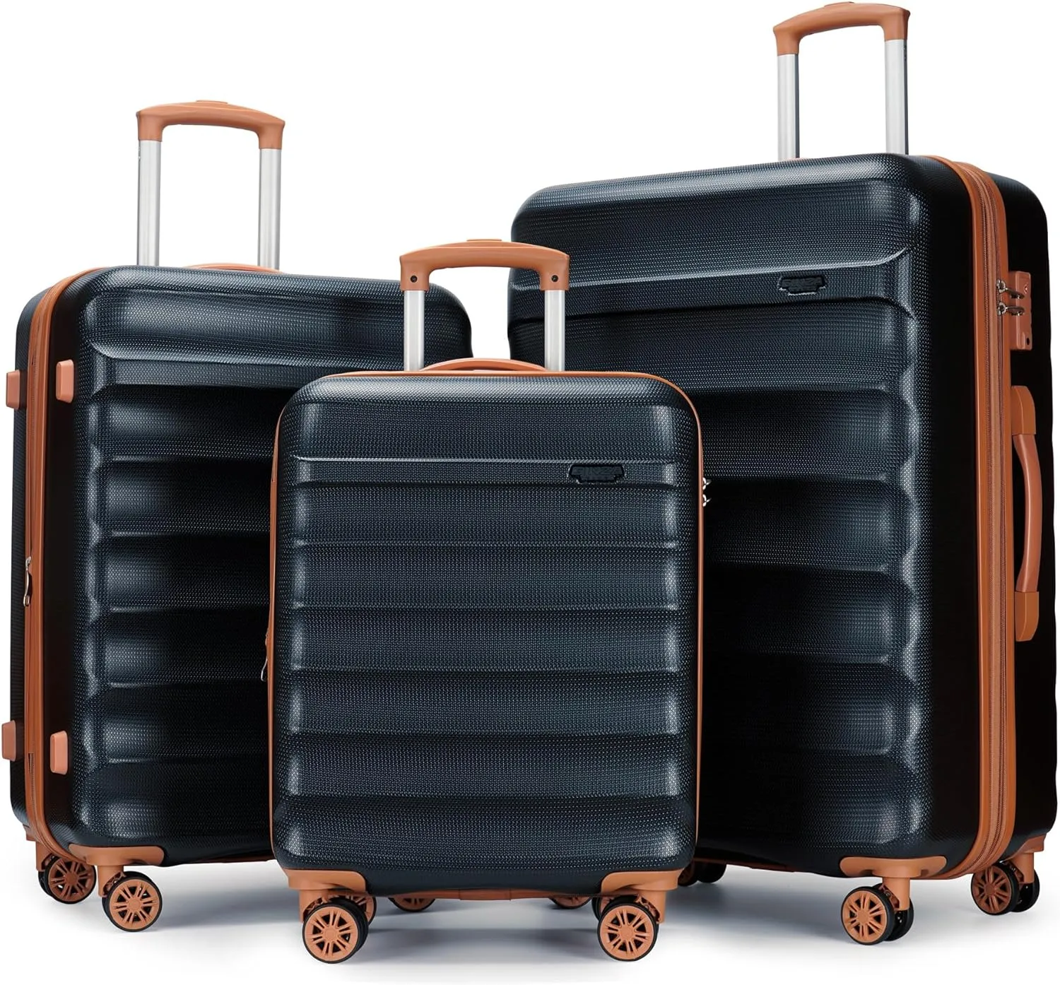 3-piece expandable luggage sets with Spinner Wheels， Suitcase with TSA Lock，Large Luggage for Family Travel & carry on 20/24/28，Blue   Brown color