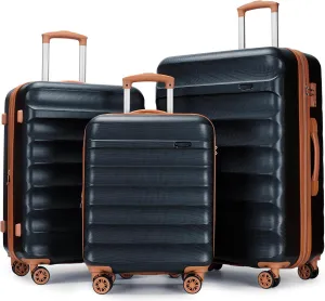 3-piece expandable luggage sets with Spinner Wheels， Suitcase with TSA Lock，Large Luggage for Family Travel & carry on 20/24/28，Blue   Brown color