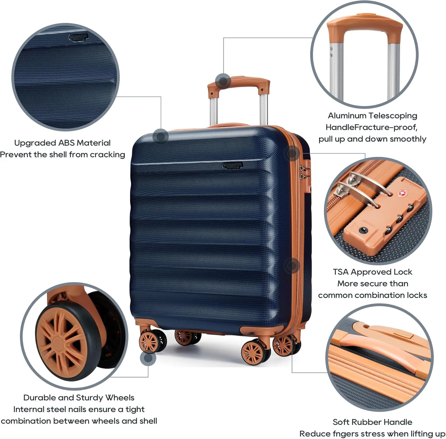 3-piece expandable luggage sets with Spinner Wheels， Suitcase with TSA Lock，Large Luggage for Family Travel & carry on 20/24/28，Blue   Brown color
