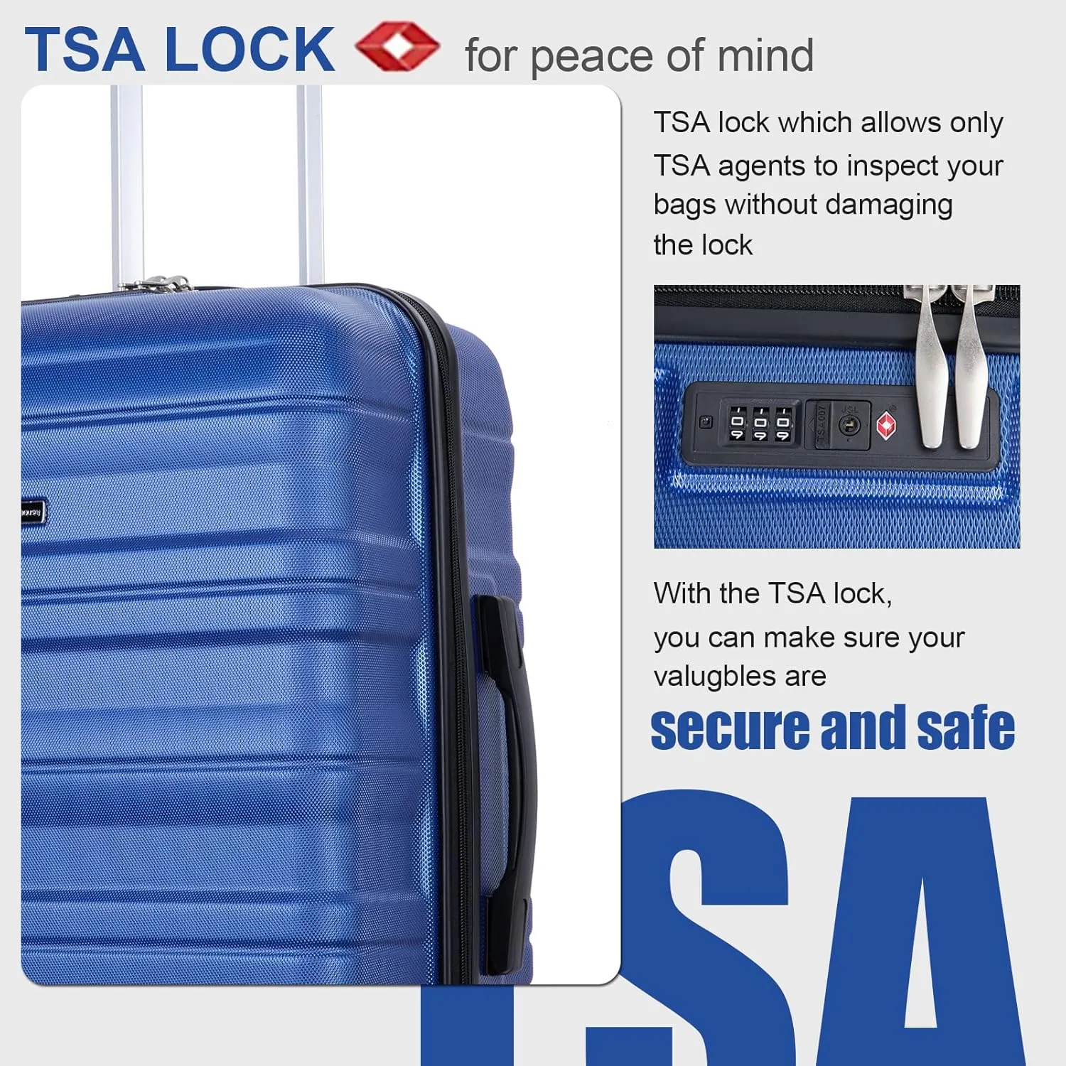 3 Piece Luggage Sets, PC Lightweight Expandable Suitcase with Two Hooks, Spinner Wheels, TSA Lock, (20/24/28) (Dark Blue)