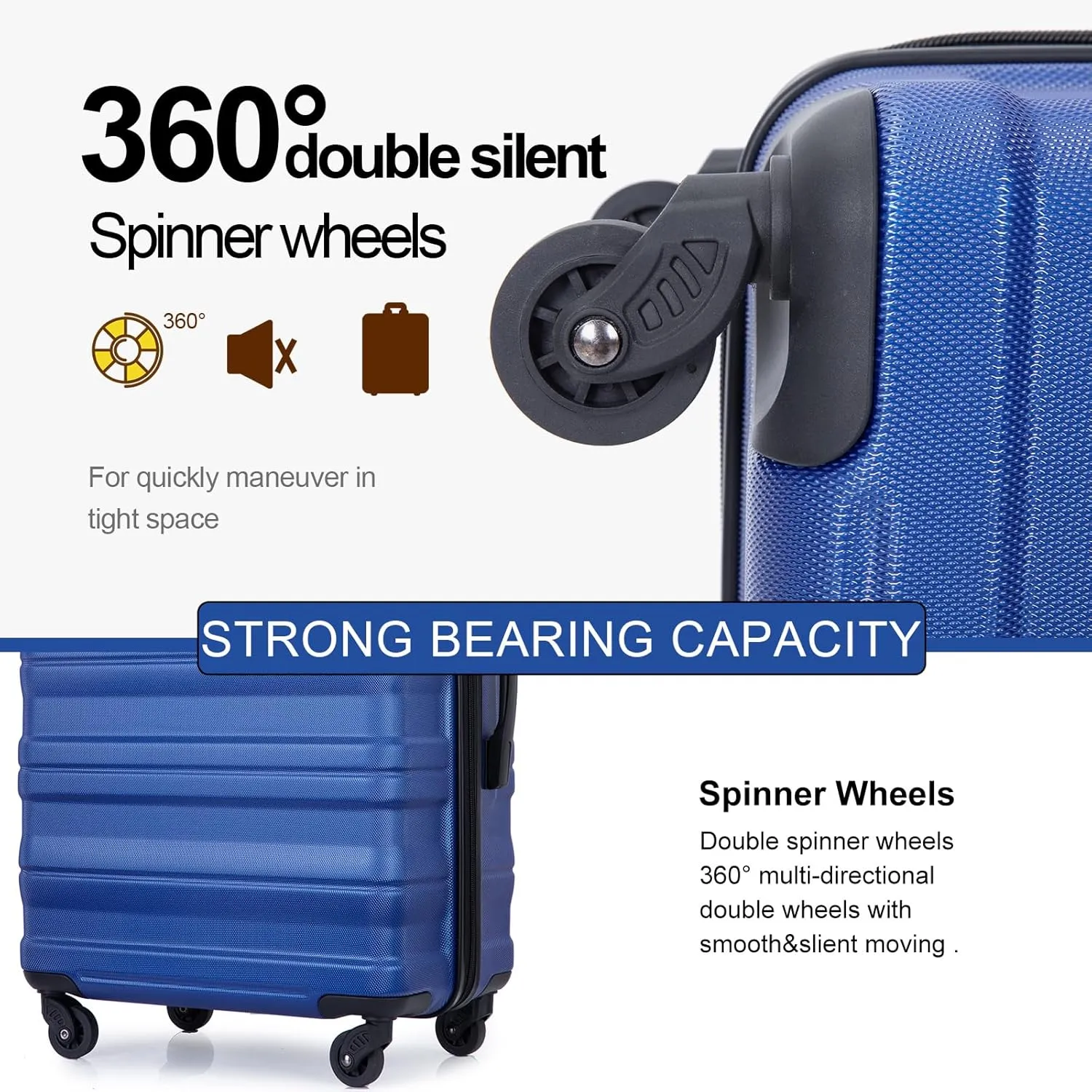 3 Piece Luggage Sets, PC Lightweight Expandable Suitcase with Two Hooks, Spinner Wheels, TSA Lock, (20/24/28) (Dark Blue)