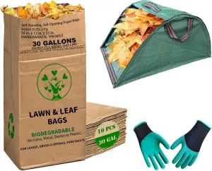 30 Gallon Heavy Duty Brown Paper Lawn Leaf Bags with Leaf Collector Leaf Loader 2-Ply Heavy Duty Large Kraft Paper Bags (10 Count) | Tear Resistant Yard Waste Bag for Home and Garden