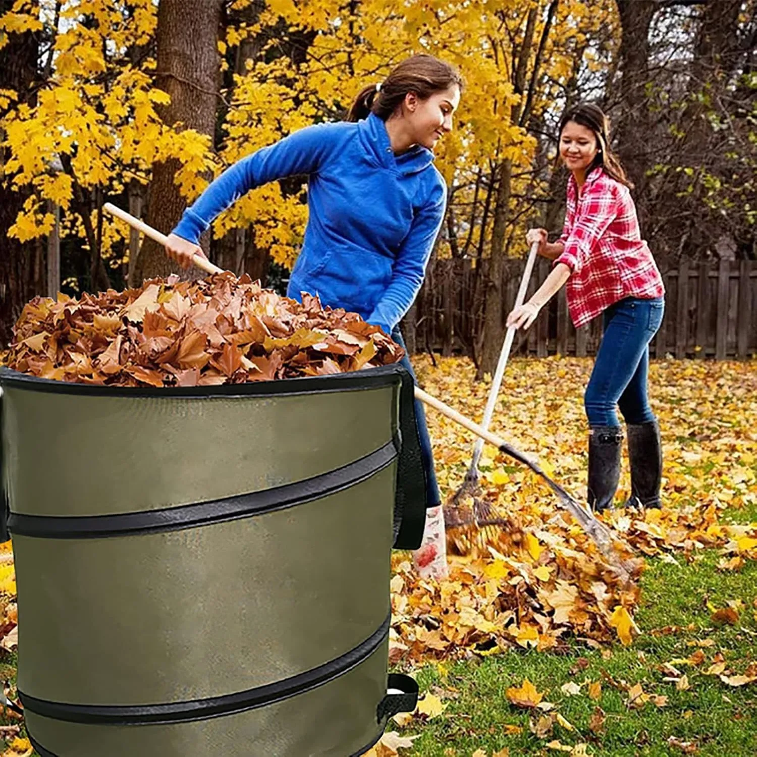 30 Gallon Yard Waste Bags/Garden Waste Bags, Reusable Lawn/Leaf Bags, Pop-Up Garbage Can/Collapsible Garden Bag Suitable for Garden, Camping, Garage Storage-with Storage Bag (Green-2Pack)