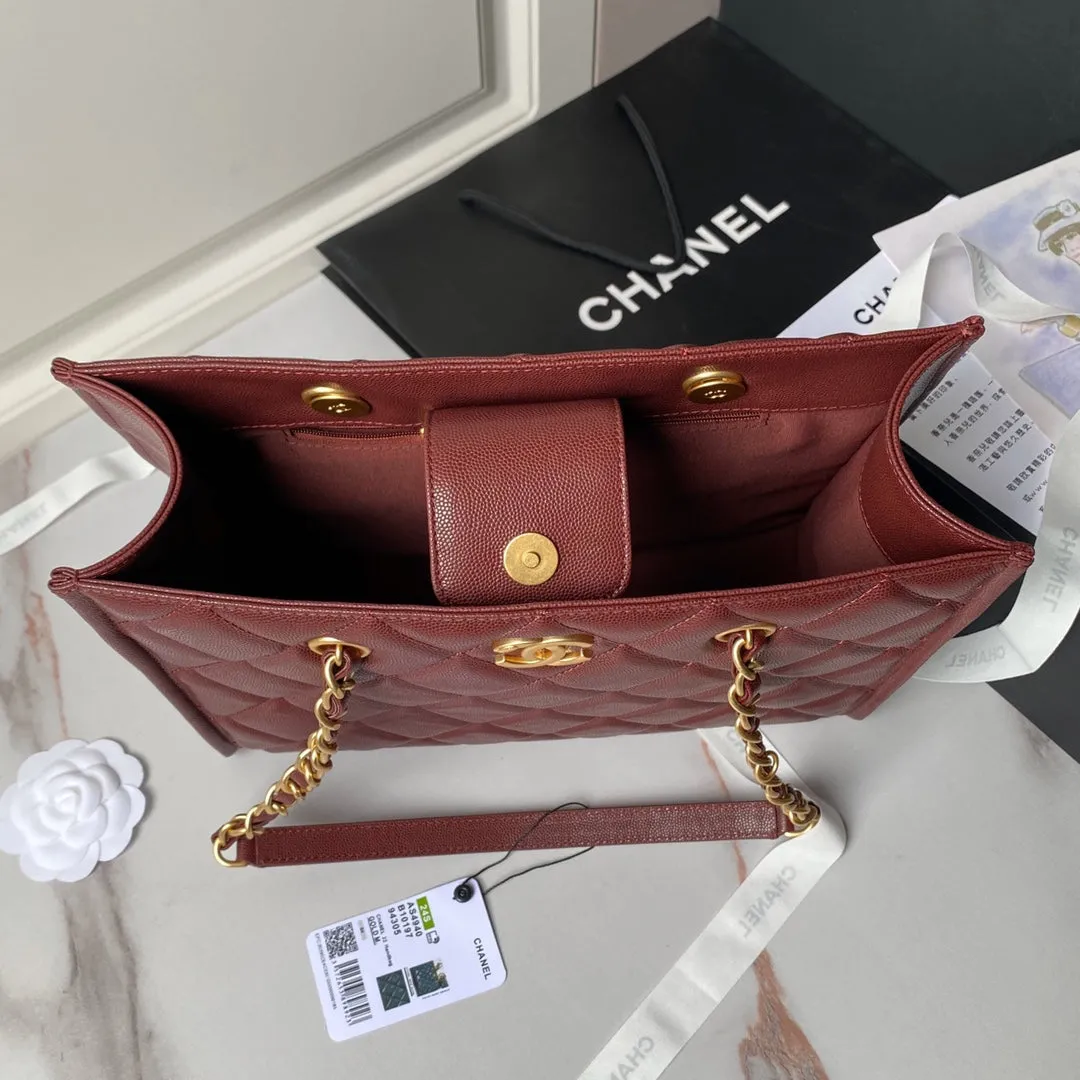 30cm CHANEL caviar gold hardware burgundy Best price bag 24a Spring promotion shopping