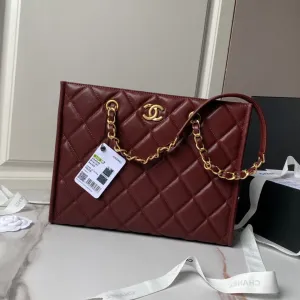 30cm CHANEL caviar gold hardware burgundy Best price bag 24a Spring promotion shopping