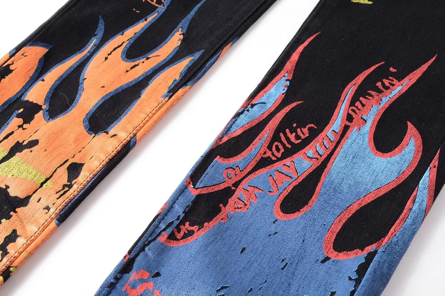 3D Painted Graffiti Printed Jeans Men's Hip Hop Pants, Streetwear Mens Jeans Slim Fit Pants Stretch Casual Jeans