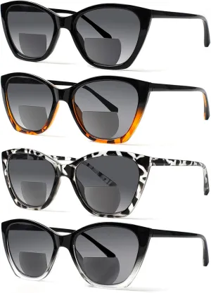 4 Pack Bifocal Reading Glasses for Women Men Sun Readers Spring Hinge Outdoor Sunglasses Fashion Bifocal Eyeglasses
