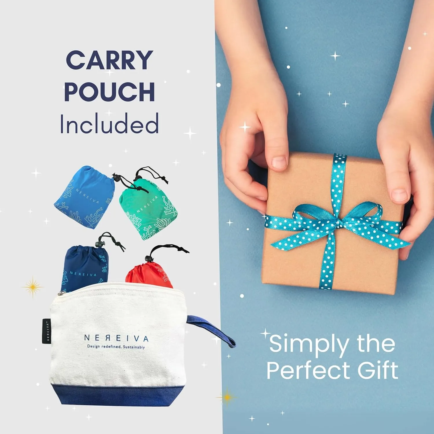 4 Pack Foldable Grocery Bags into Tiny Pouch - Large Capacity Multi-Color, Great for Travel, Durable, Washable Packable Shopping Bag, Comes with a carry pouch, Lightweight