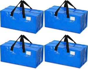 4 Pcs 24 Gallon Large Moving Bags with Zipper and Handles Foldable Storage Duffle Bags Heavy Duty Extra Large Totes for College Dorm Travel Clothes Blankets Bedding Moving (Blue)