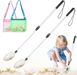 4 Pcs Sand Sifter for The Beach with Beach Bags, 24~36 Inch Adjustable Shark Tooth Sifter Sand Scoop with Long Handle,Shell Scooper for Picking Up Shells Beachcombing & Rock Hunting