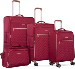 4-Piece Terylene Luggage Set (16/20/24/28 Inch) Lightweight Spinner Wheels Carry On Suitcase Durable Travel Bags Wine Red