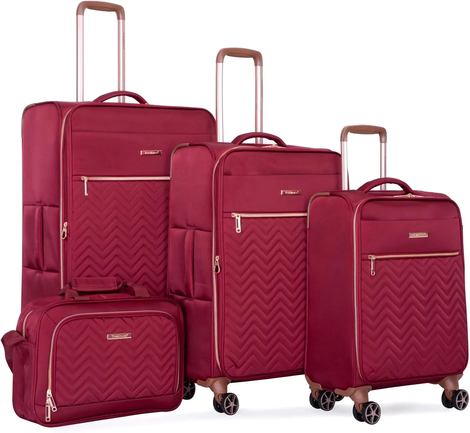 4-Piece Terylene Luggage Set (16/20/24/28 Inch) Lightweight Spinner Wheels Carry On Suitcase Durable Travel Bags Wine Red