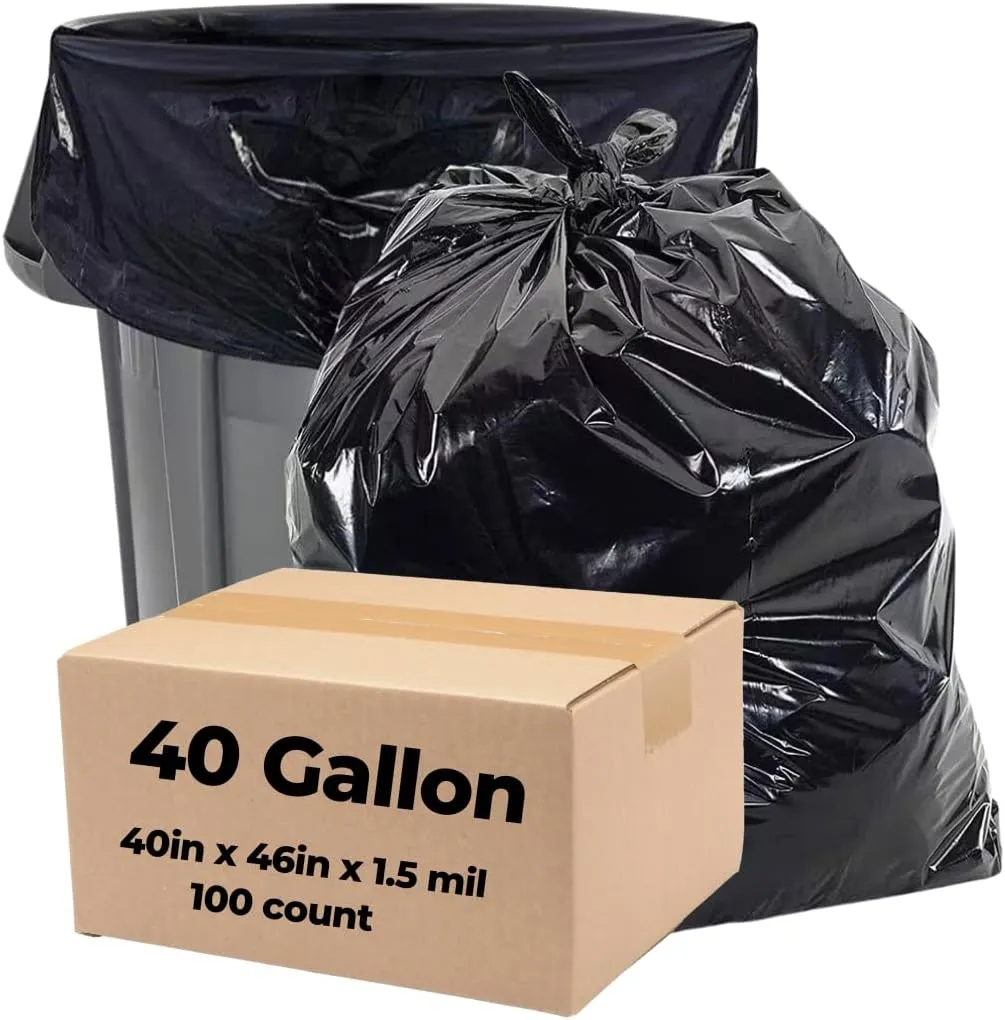 40-45 Gallon Trash Bags Heavy Duty Large Black Trash Bags for Contractor Garbage Bags, 100 Bags, 40'' x 46'' x 1.5mil