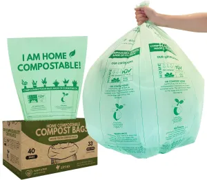 40 Count Compost Bags for Countertop Bin 33 Gal - 100% Compostable Trash Bags made of Cornstarch - Leakproof & Tear Resistant Biodegradable Trash Bags - OK Compost Home & Seedlings Certified