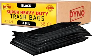 42 Gallon Contractor Trash Bags Heavy Duty 3 Mil Black - 36 Count Large - Individually Folded - Industrial Trash Bags – 33W x 48L