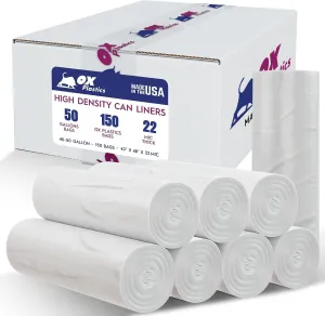 45-50 Gallon Trash Bags - (22 Microns) High Density 43"x48", 150 Count Unscented Trash Can Liners - Multipurpose Clear Garbage Bags for Bathroom, Kitchen or Office Wastebaskets Made in USA