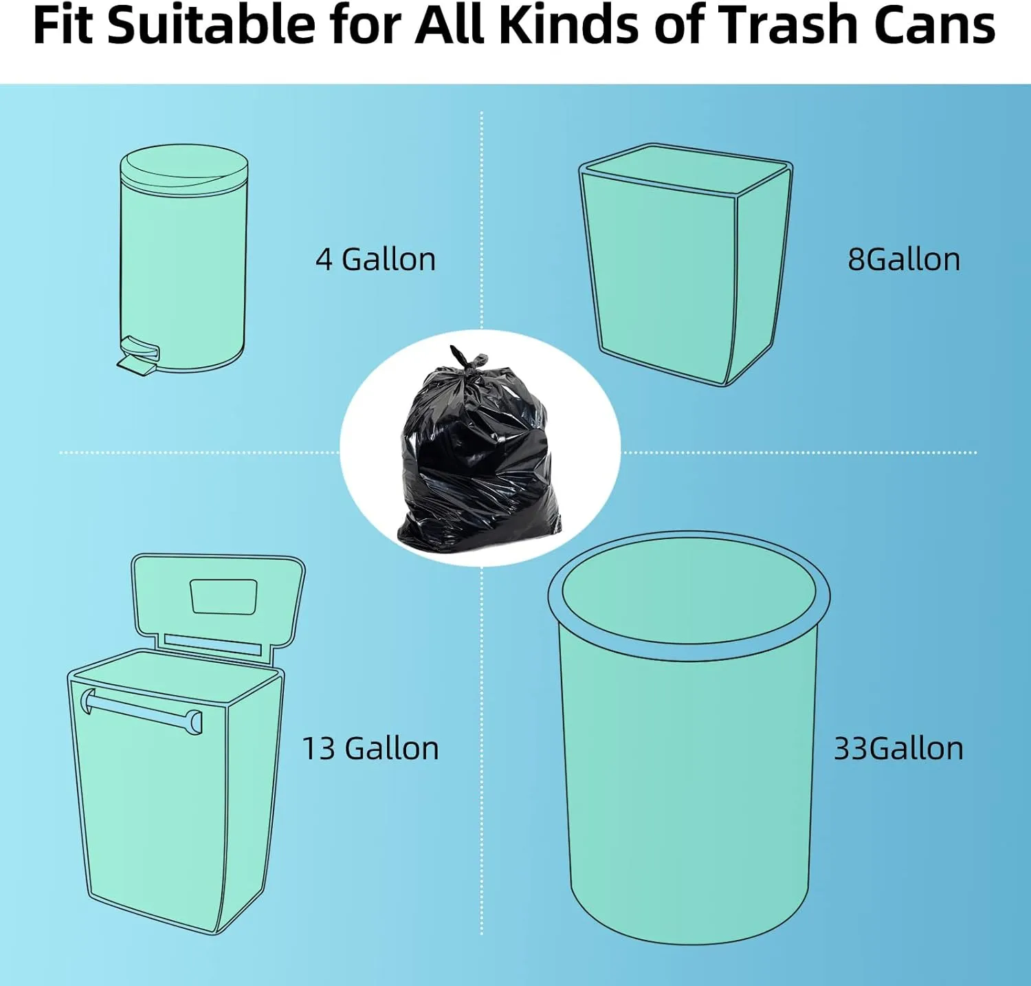 4Gallon Tear Resistant Trash Bags,Heavy Duty,Tasteless and 50x60cm Black Garbage Bags (100 Count)
