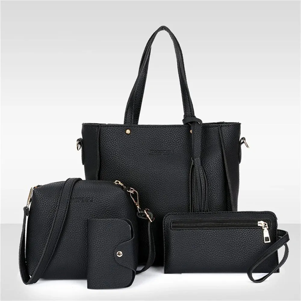 4pcs/Set Women Pu Leather Handbag Shoulder Bag For Women Ladies Business Work Pouch Purse Messenger Satchel Tote Bags