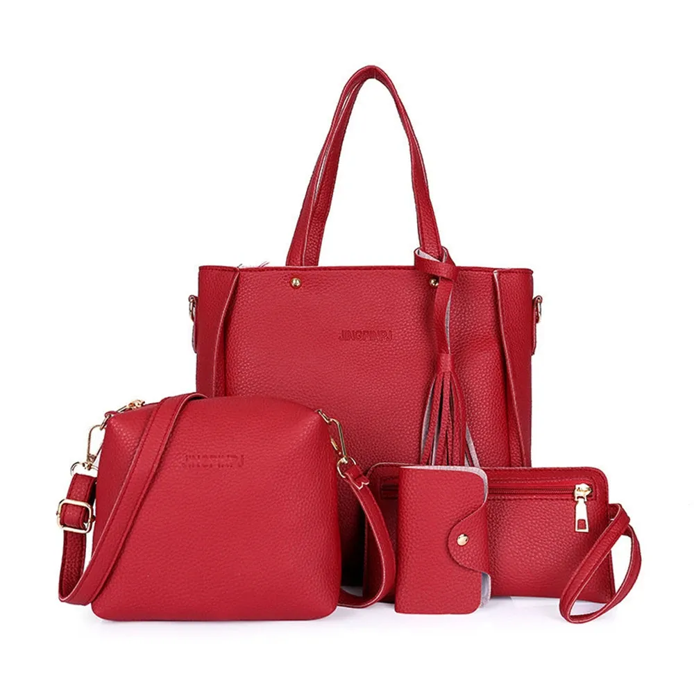 4pcs/Set Women Pu Leather Handbag Shoulder Bag For Women Ladies Business Work Pouch Purse Messenger Satchel Tote Bags