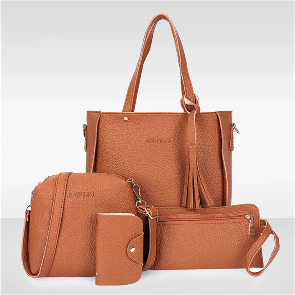 4pcs/Set Women Pu Leather Handbag Shoulder Bag For Women Ladies Business Work Pouch Purse Messenger Satchel Tote Bags