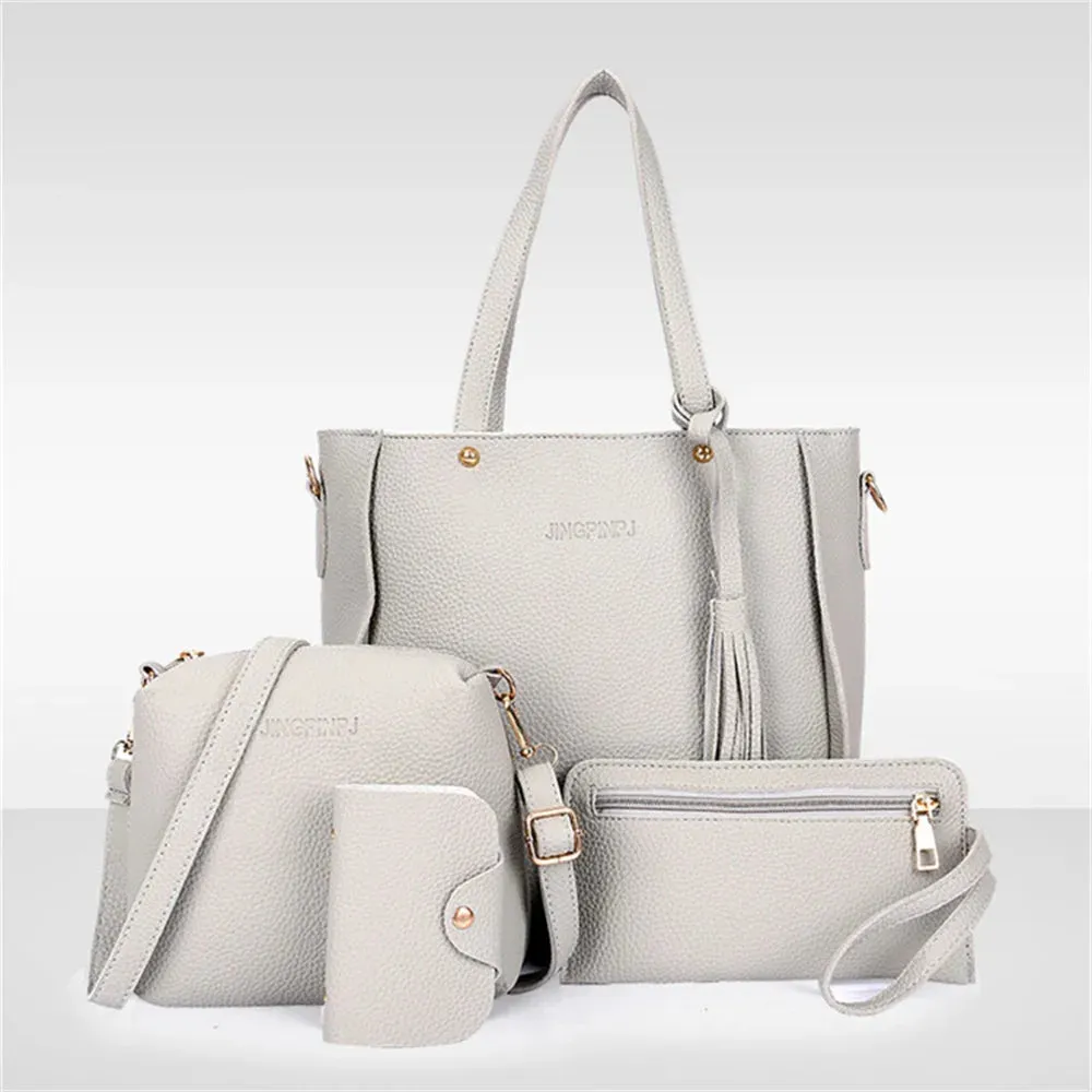 4pcs/Set Women Pu Leather Handbag Shoulder Bag For Women Ladies Business Work Pouch Purse Messenger Satchel Tote Bags