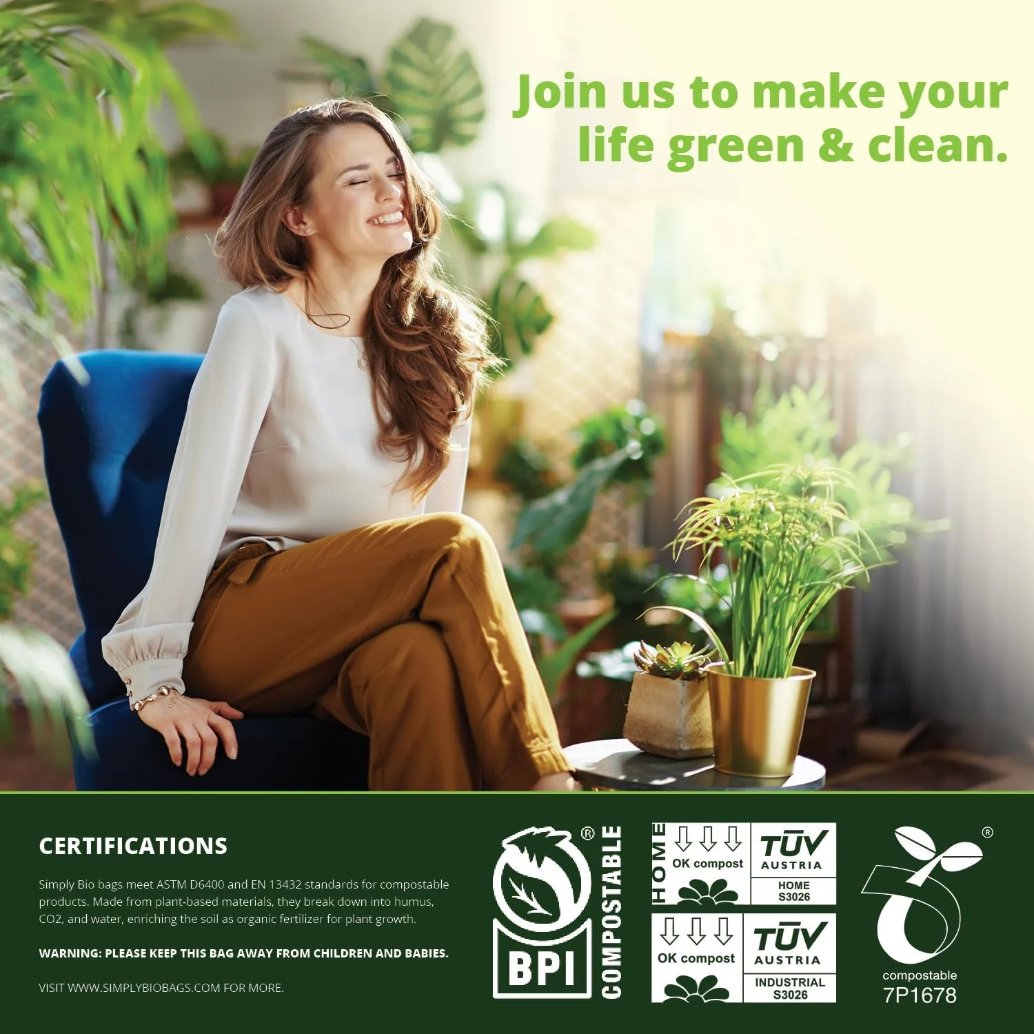 50-55 Gallon Compostable Trash Bags Liners Flat-Top, Heavy Duty Extra Thick 1.57 Mil, 208.2 Liter, 12 Bags, Lawn, Yard, and Restaurant Use, ASTM D6400, US BPI, OK Compost Home Certified