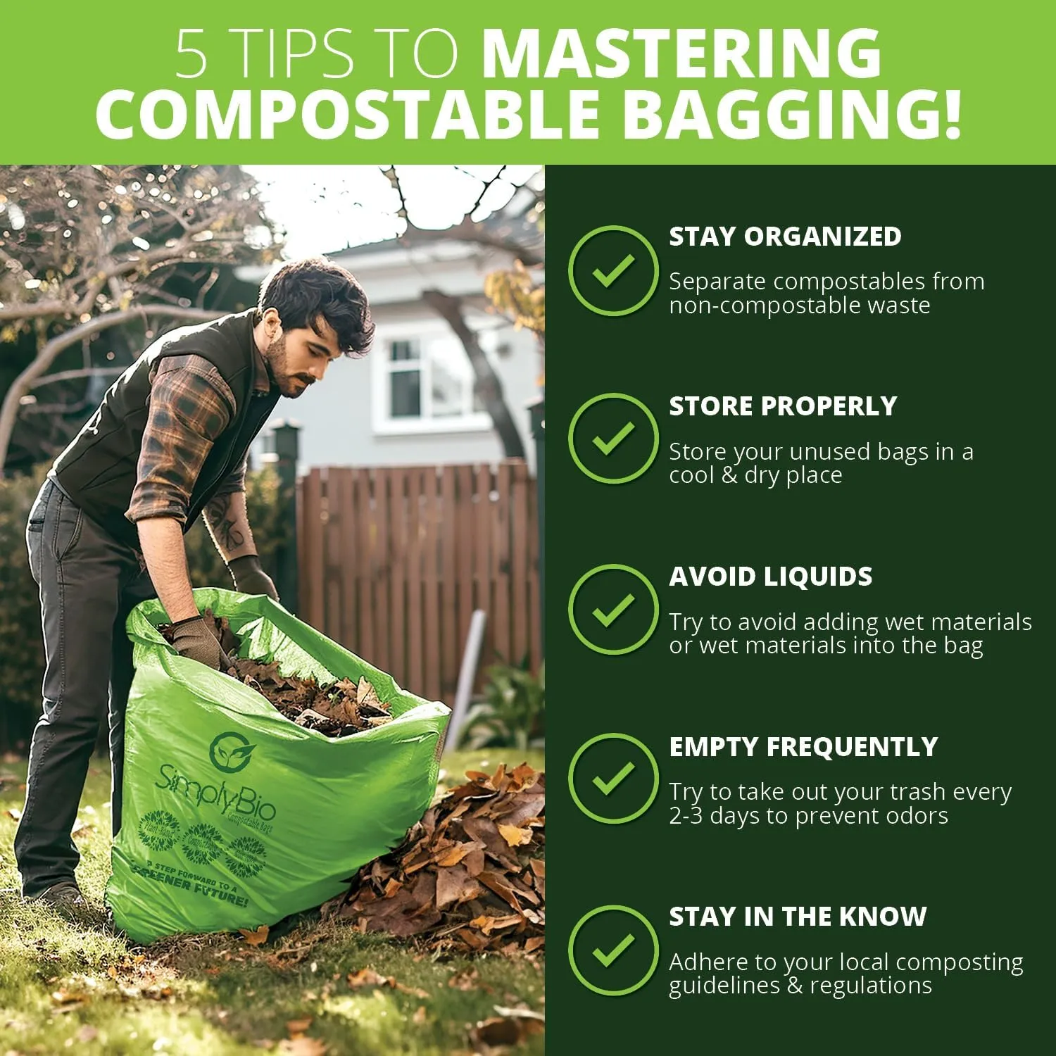 50-55 Gallon Compostable Trash Bags Liners Flat-Top, Heavy Duty Extra Thick 1.57 Mil, 208.2 Liter, 12 Bags, Lawn, Yard, and Restaurant Use, ASTM D6400, US BPI, OK Compost Home Certified