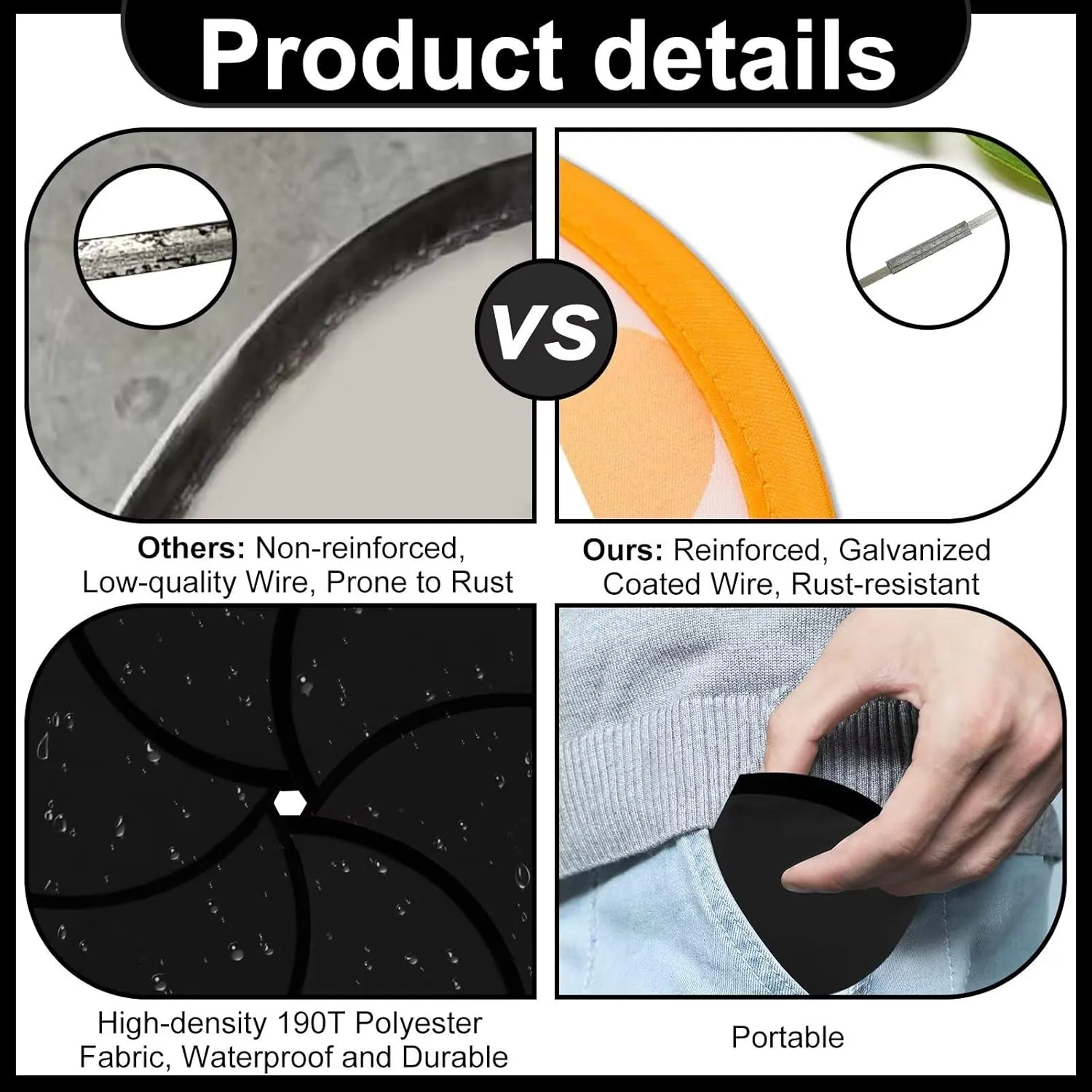 50PCS Foldable Flying Disc Fans with Bags, 9.8'' DIY Handheld Black Egde Fabric Folding Fan for Outdoor Game Activities Birthday Party Favors End of Year Student Gifts, White