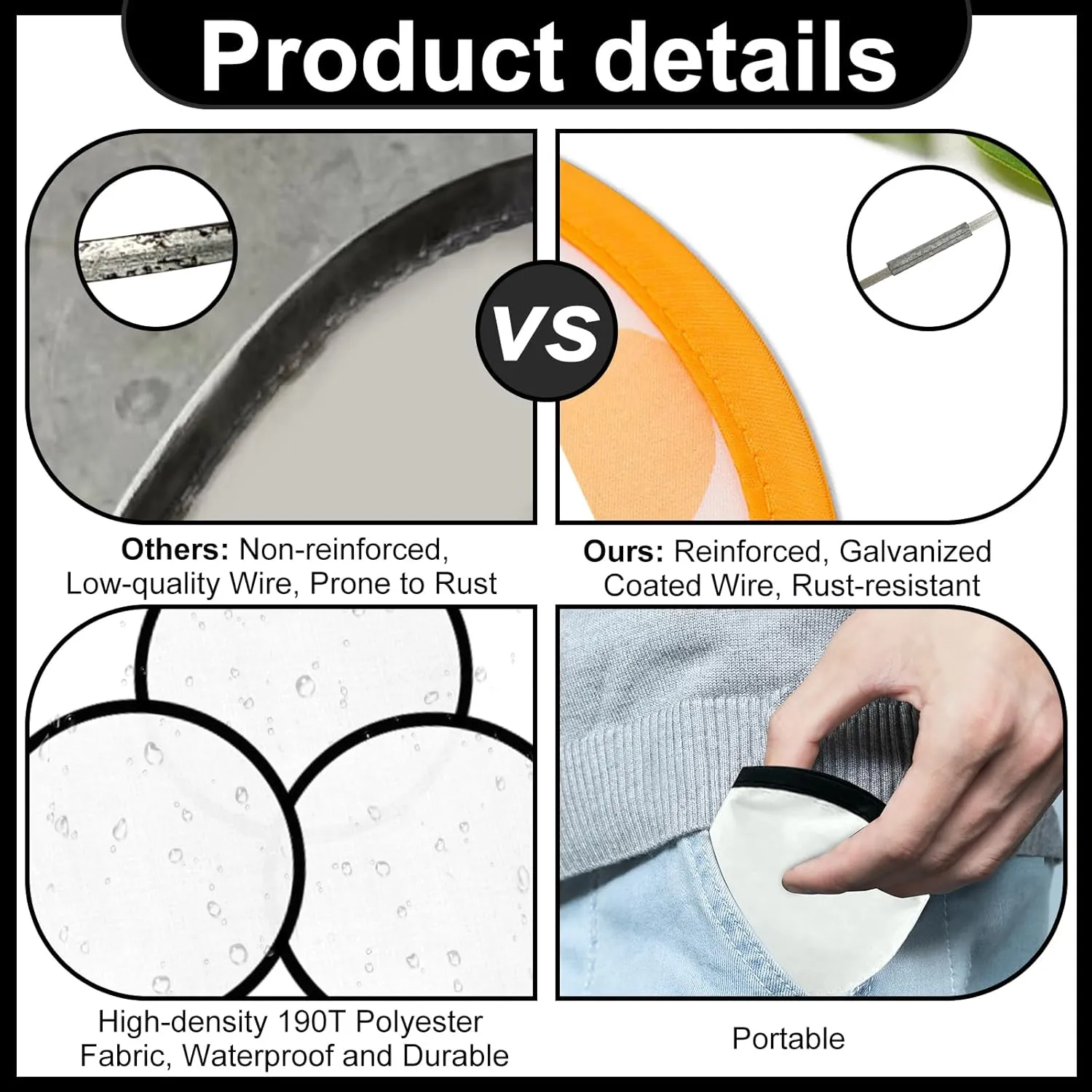 50PCS Foldable Flying Disc Fans with Bags, 9.8'' DIY Handheld Black Egde Fabric Folding Fan for Outdoor Game Activities Birthday Party Favors End of Year Student Gifts, White
