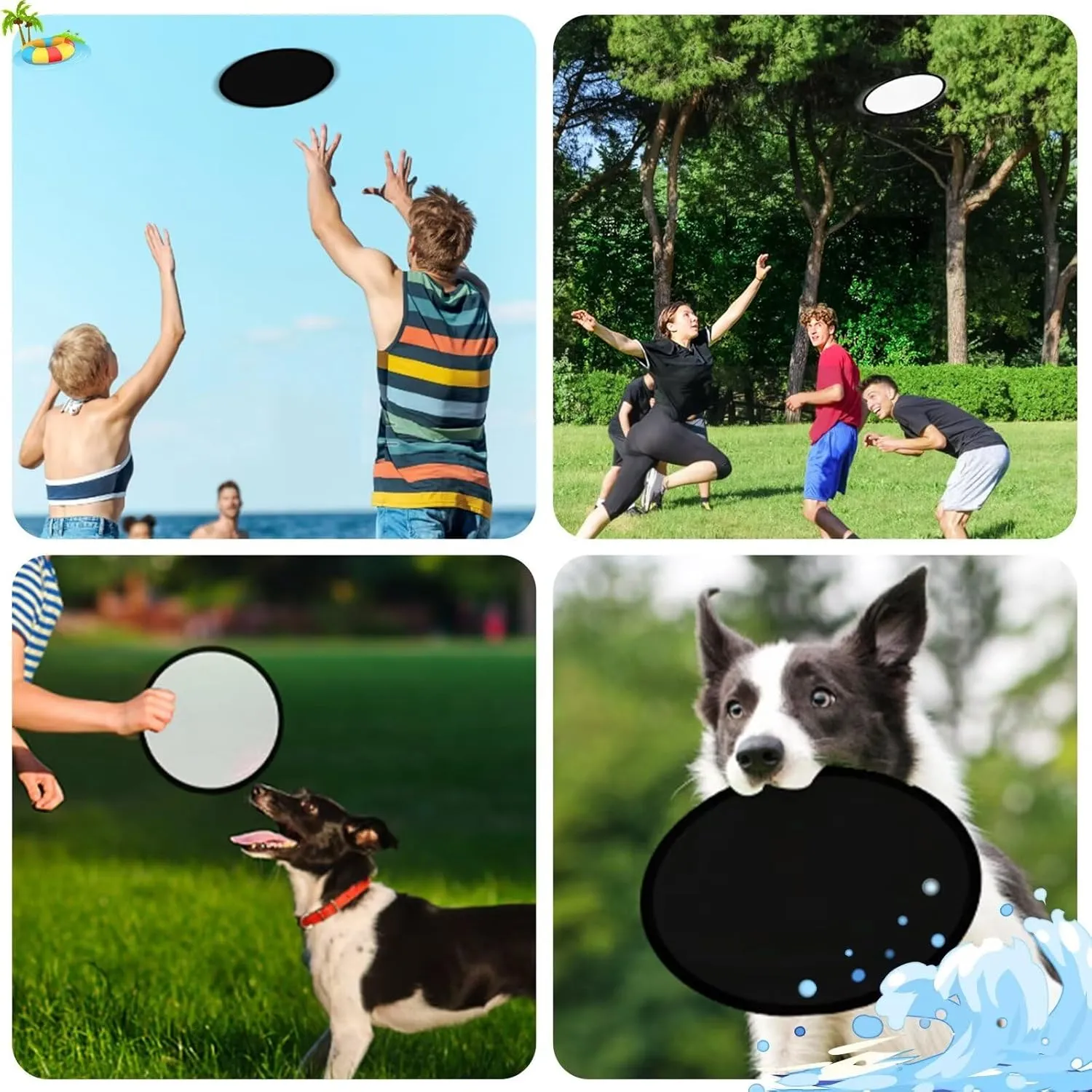 50PCS Foldable Flying Disc Fans with Bags, 9.8'' DIY Handheld Black Egde Fabric Folding Fan for Outdoor Game Activities Birthday Party Favors End of Year Student Gifts, White
