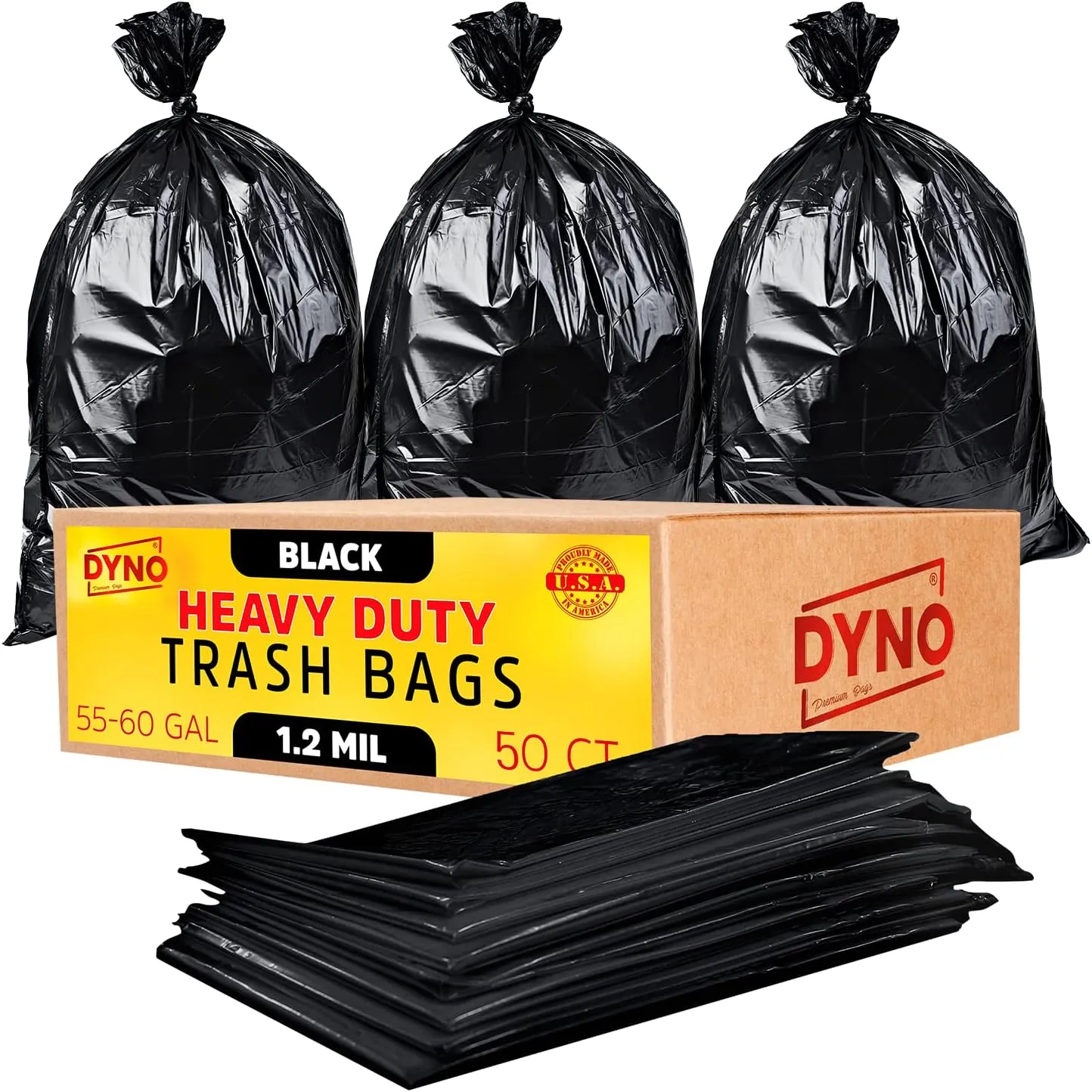 55-60 Gallon Trash Bags Heavy Duty 1.2 Mil Black - 50 Count Large - Individually Folded - Industrial Bags – 38W x 58L