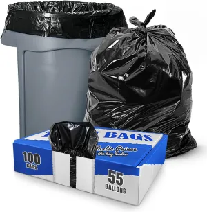 55 Gallon Black Trash Bags, 2 Mil, Heavy Duty, Fit Rubbermaid Brute Rollout, Round and Square 32-55 Gallon Trash Cans, 36 x 50 Large Durable Garbage Trash Can Liners (Pack of 100)