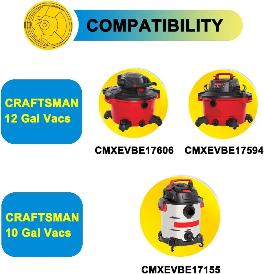 6 Pack CMXZVBE38735 Shop Vac Bags for Crtaftsman 12 Gallon vacs, CMXEVBE17594 Bags, Fine Dust Bags. Part# 38735 9-38735 CMXZVBE38735.