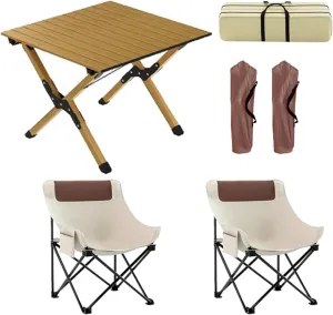 60cm Folding Table with Chairs, Aluminum Roll-up Camping Table Portable Collapsible Chairs Lightweight Garden Table for BBQ Camping Outdoors