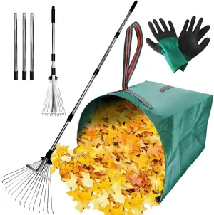 68-Inch Leaf Rake for Lawns with 53 Gallon Dustpan-Type Leaf Bags,Heavy Duty Metal Garden Yard Rake with Expandable Head 7-14" for Gardening Outdoor Camping Shrub Grass Bush Weed