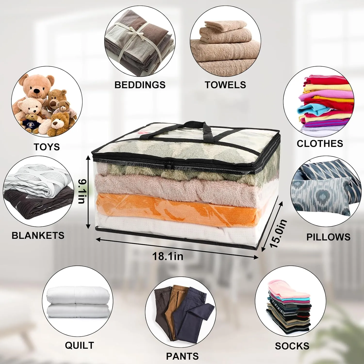 6Pack Clear Blanket Storage Bags, Vinyl Comforter Clothes Storage Closet Organizers and Storage Containers Moving Bags with Reinforced Handle for Bedding, Clothing, Comforters, Pillows, Toys,40L