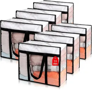6Pack Clear Blanket Storage Bags, Vinyl Comforter Clothes Storage Closet Organizers and Storage Containers Moving Bags with Reinforced Handle for Bedding, Clothing, Comforters, Pillows, Toys,55L
