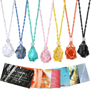 7 Chakra Healing Crystal Necklace Set - Boho Handmade Cord Cage and Hippie Energy Pendant Holder Real Crystal and Healing Stone Jewelry Spiritual Gift for Women Teen