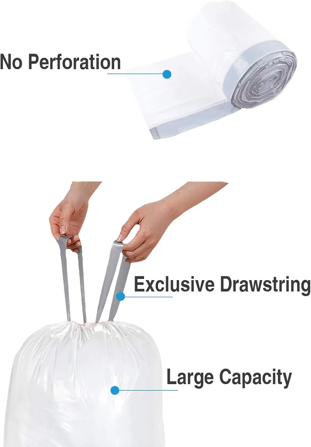 8-9 Gallon Code H Heavy Duty Trash Bags 1.2 Mil Heavy Duty | Reliable1st Compatible with simpleman Code H | White Drawstring (50 Count) 8-9 Gallon | 30-35 Liter