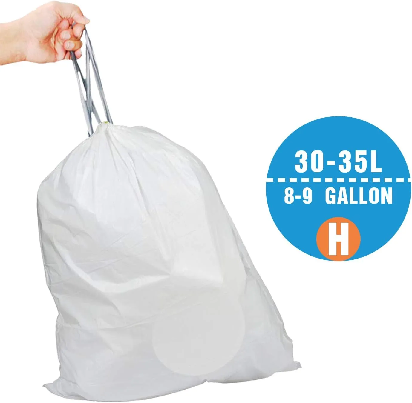8-9 Gallon Code H Heavy Duty Trash Bags 1.2 Mil Heavy Duty | Reliable1st Compatible with simpleman Code H | White Drawstring (50 Count) 8-9 Gallon | 30-35 Liter