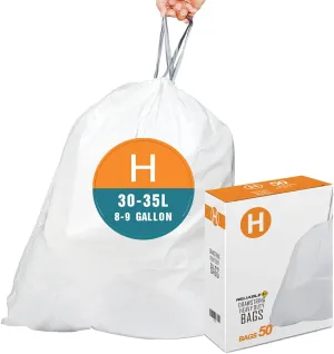 8-9 Gallon Code H Heavy Duty Trash Bags 1.2 Mil Heavy Duty | Reliable1st Compatible with simpleman Code H | White Drawstring (50 Count) 8-9 Gallon | 30-35 Liter