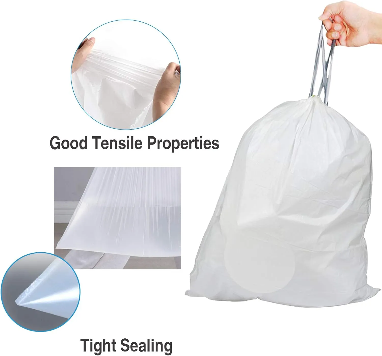 8-9 Gallon Code H Heavy Duty Trash Bags 1.2 Mil Heavy Duty | Reliable1st Compatible with simpleman Code H | White Drawstring (50 Count) 8-9 Gallon | 30-35 Liter