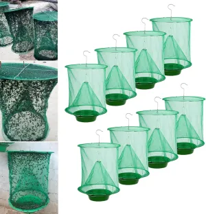 8 Pack Ranch Fly Traps,Fly Trap Outdoor Hanging 2025 Upgraded Fly Catcher, Reusable Stable Fly Trap Bags for Pest Control in Garden, Farm, Orchard/Green